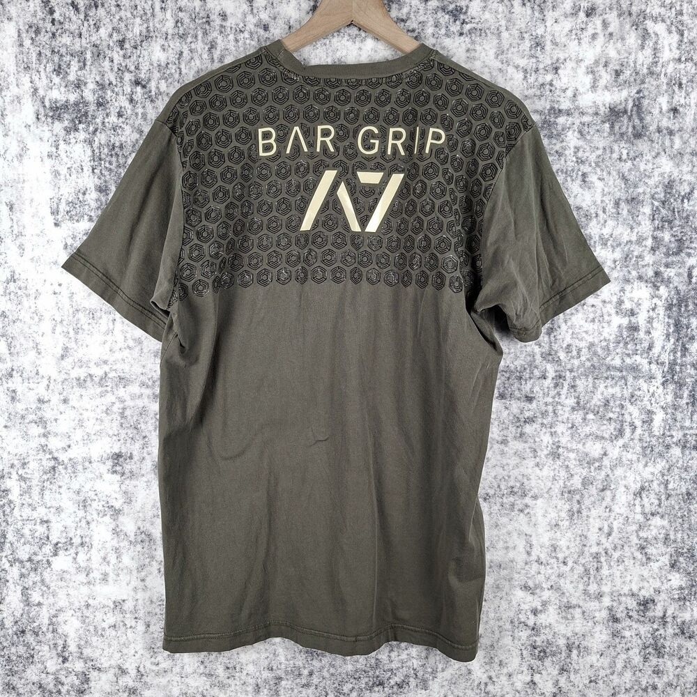 A7 Strongwear T Shirt Men's Size Large Olive Green Bar Grip Graphic Short Sleeve